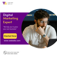 Professional Modern Yellow,purple & White Digital Marketing Instagram Post (1080×1080) Instagram Pos template