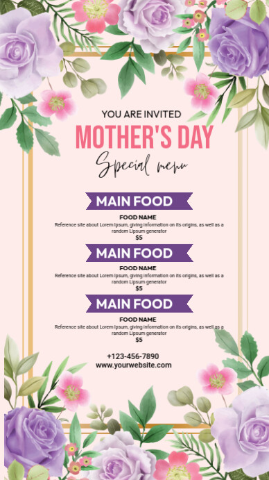 Professional Mother's Day Menu Template Instagram Story