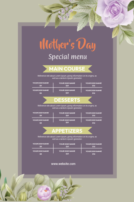 Professional Mother's Day Menu Template  Pinterest Graphic