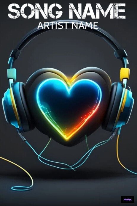 Professional Music Headphone With Heart Album Cover Art Poster Template ...