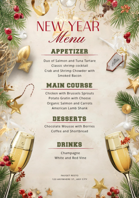 Professional New Year Menu A4 Template | PosterMyWall