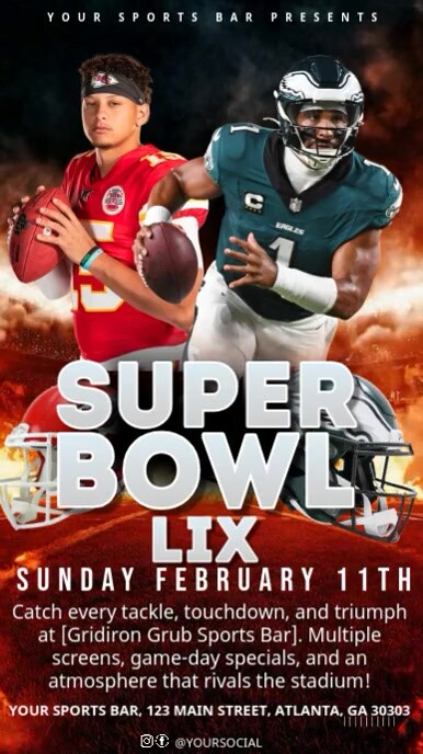 Professional Nfl Chiefs Vs Eagles, Super Bowl Flyer Design Instagram ...
