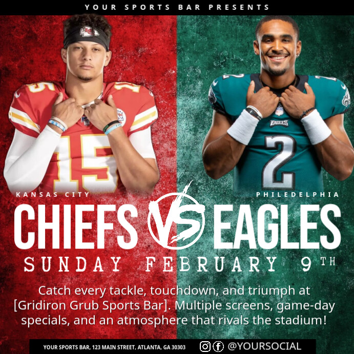 Professional Nfl Chiefs Vs Eagles, Super Bowl Flyer Instagram Post ...
