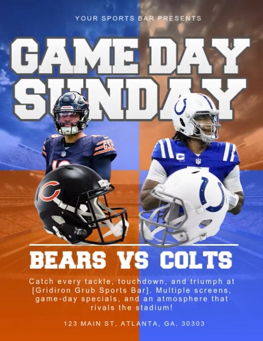 Professional Nfl Sunday Bears Vs Colts, Footb Ulotka (US Letter) template
