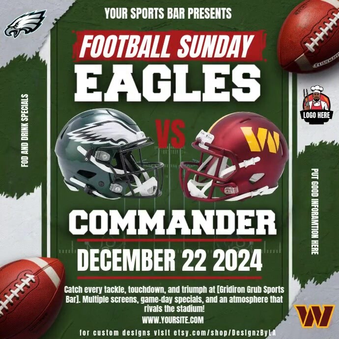 Professional Nfl Sunday Football, Eagles Vs Commanders, American Football Instagram Post template
