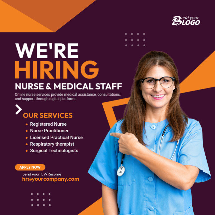 Professional Nurse Hiring Instagram Post Template | PosterMyWall