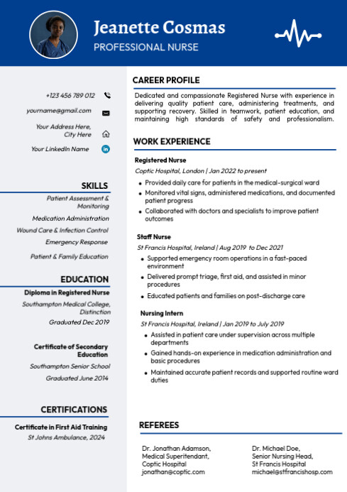 Professional Nurse Resume CV Template | PosterMyWall