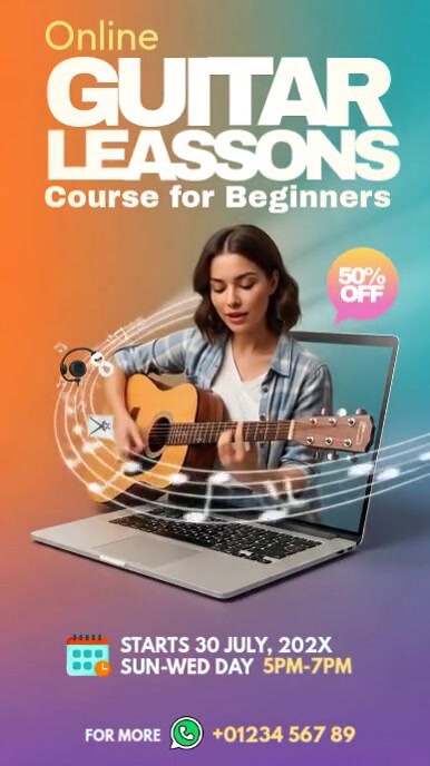Professional Online Guitar Lessons Ad Instagram Story Instagram-verhaal template
