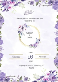 Professional Purple Wedding Invitation A6 template