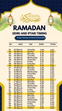 Professional Ramadan 2025 Sehri Iftari Timing Calendar Instagram Story template
