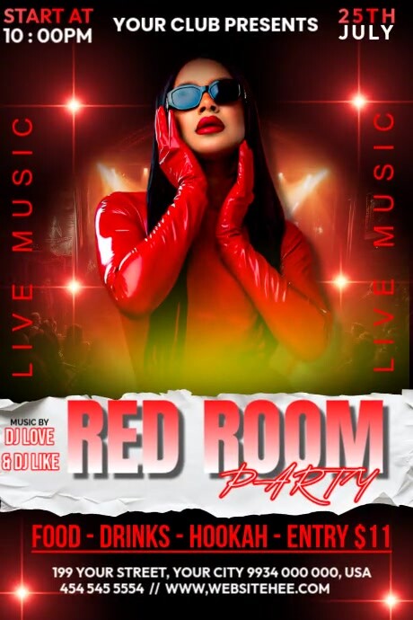 Professional Red Room Party Club Poster Cartaz template