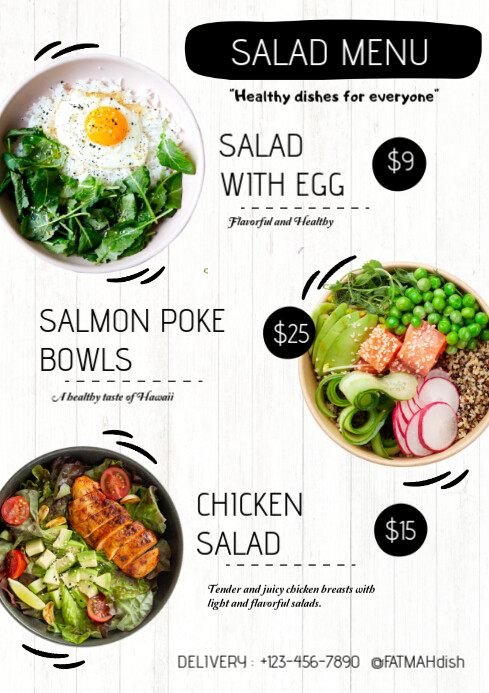 Plantilla de Professional Salad Menu A4 | PosterMyWall