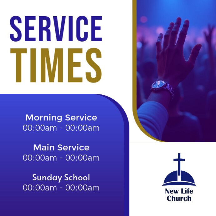 Professional Service Times Weekly Service Church Hours Fellowship Facebook Flyer Poster Banner Insta template