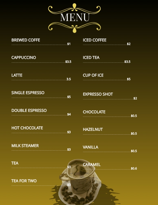 PROFESSIONAL SIMPLE MENU TEMPLATE | PosterMyWall