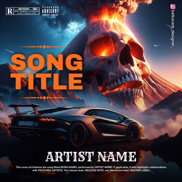 Professional Skull Volcano And Lamborghini Album Cover template