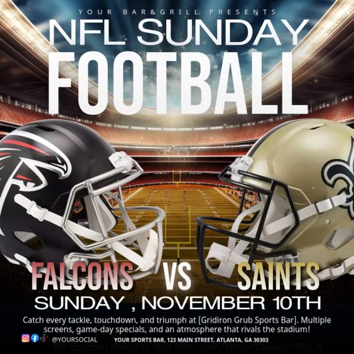 Professional Sunday Night Footbal, Nfl, Falcons Vs Saints Instagram Post template