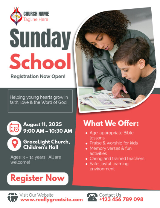 Professional Sunday School Registration Flyer Template | PosterMyWall