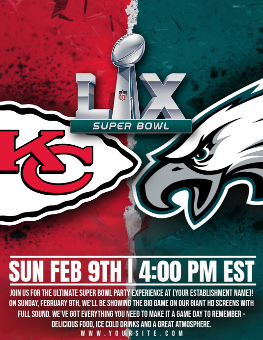 Professional Super Bowl Lix Chiefs Vs Eagles, American Football Flyer ...