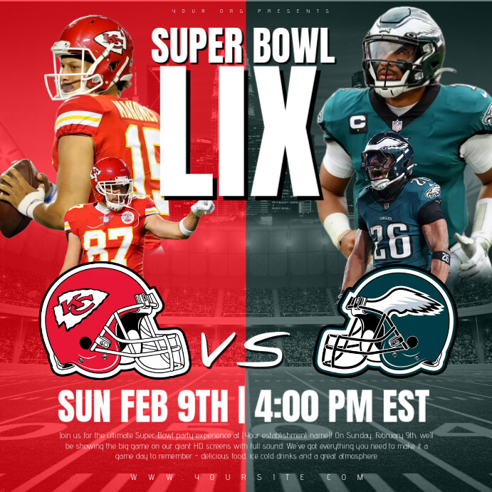 Professional Super Bowl Lix Chiefs Vs Eagles, Mahomes. Hurts Instagram Post template
