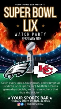 Professional Super Bowl Lix Football Sports Bar Social Media Post.  Eagles. Chiefs  Instagram St (2) template