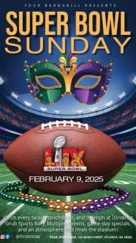 Professional Super Bowl Lix Football Sports Bar Social Media Post. Super Bowl New Orleans Instagram template