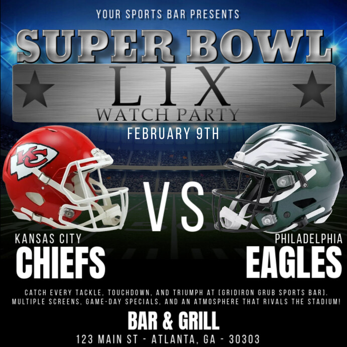 Professional Super Bowl Watch Party Chiefs Vs Eagles Instagram Post