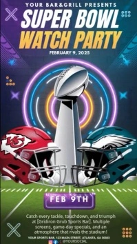 Professional Super Bowl Watch Party. Kc Chiefs Vs Phil Eagles.  Instagram Story template