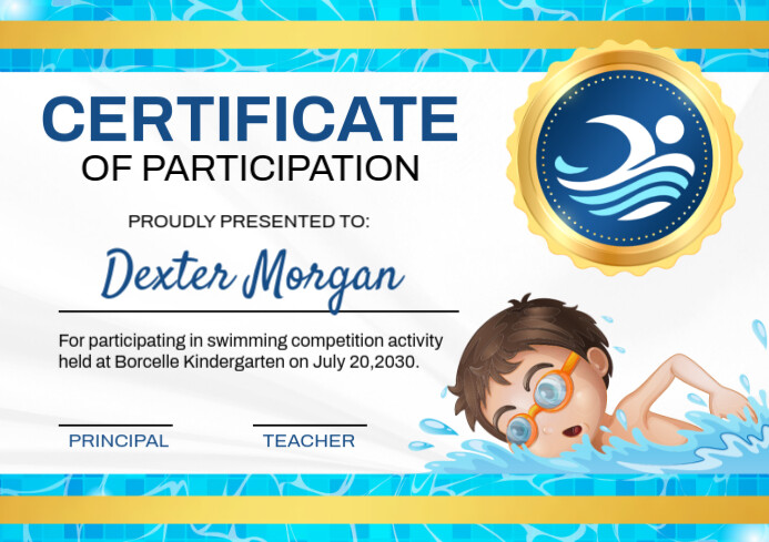 Professional Swimming Competition Award Certificate  A4 template