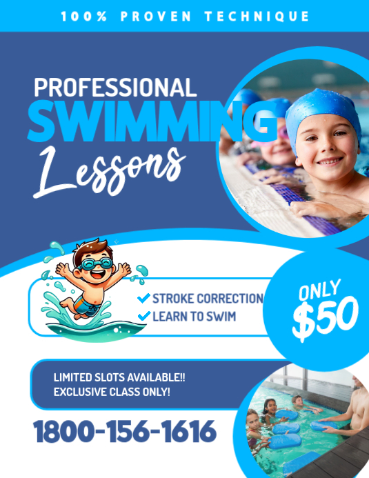 Professional Swimming Lessons Flyer Poster Template | PosterMyWall