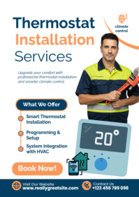 Professional Thermostat Installation Services Poster Template – Smart Home Heating & Cooling A2