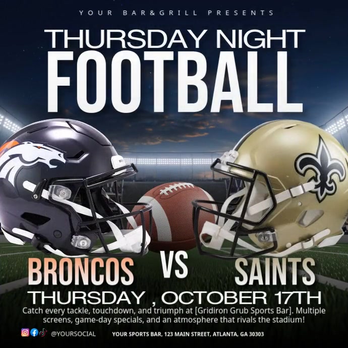 Professional Thursday Night Footbal, Nfl, Saints Vs Broncos Instagram Post template