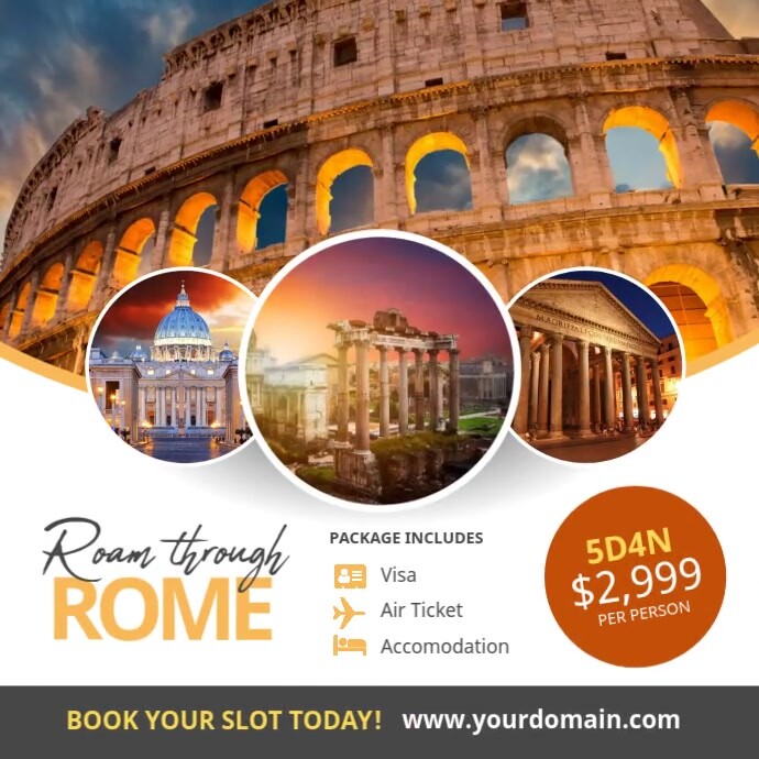 Professional Travel To Rome Social Media Ad Instagram Post Instagram-opslag template