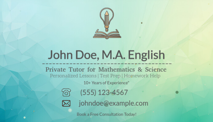 Tutor Business Card Example Copy of Professional Tutor Business Card | PosterMyWall