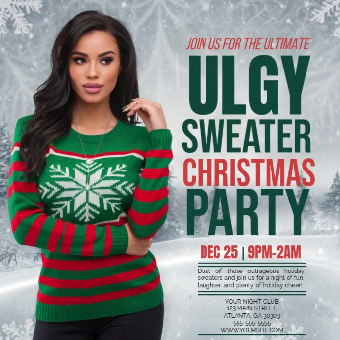 Professional Ugly Sweater Party Invite, Ugly Sweater Christmas Party Invitations, Ugly Sweater Insta Instagram 帖子 template