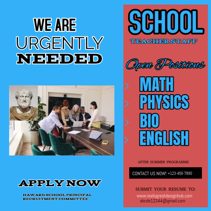 Staff Required Example Poster Professional Urgent Needed School Staff Flyer Template | PosterMyWall