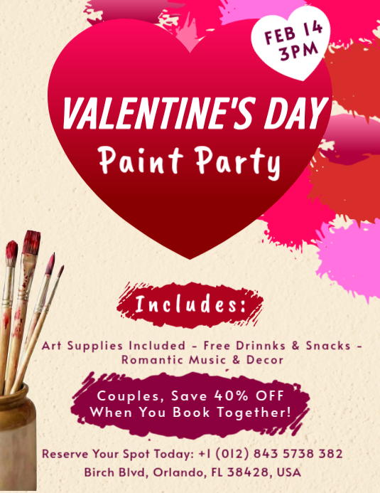 Copy of Professional Valentine's Day Paint Party Invitation Flyer (us ...