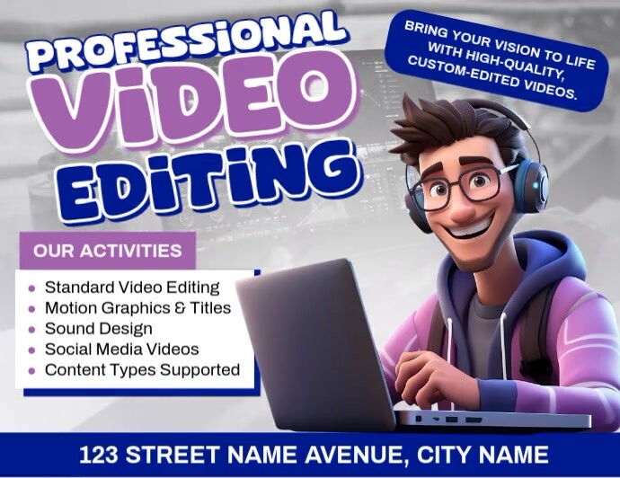 Professional Video Editing Folheto (US Letter) template