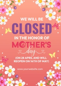 Professional We Are Closed For Mother's Day Flyer Template A4