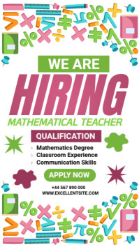 White Mathematics Teacher Hiring Instagram Story Template