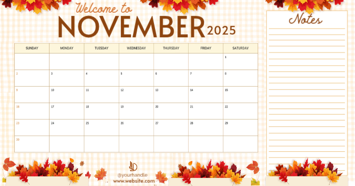 November Calendar Facebook Post Template | PosterMyWall