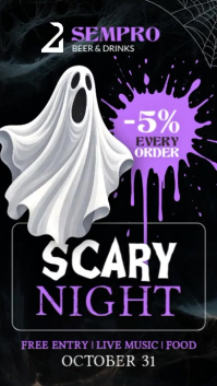 Professional White Purple And Black Professional Modern Pub And Bar Halloween Night Advertising | Ha Instagram Story template