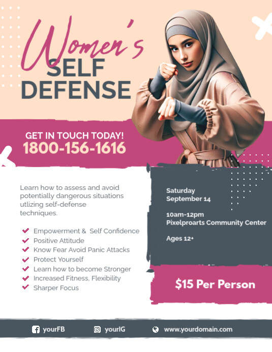 Copy of Professional Women's Self Defense Flyer Poster Flyer (us Letter ...