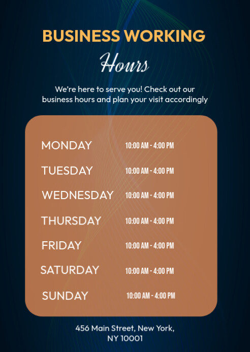 Working Hours Note Plantilla de Professional Working Hours Notice Template A6 | PosterMyWall