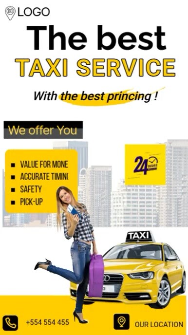 Professional Yellow Taxi Uber Service Flyer Template | PosterMyWall