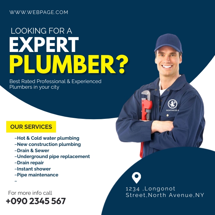 PROFFESIONAL PLUMBER SERVICES Publicação no Instagram template