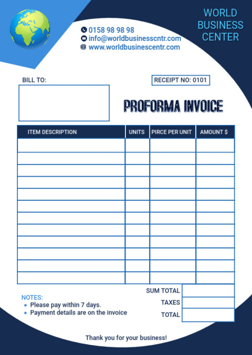 PROFORMA INVOICE TEMPLATE A6