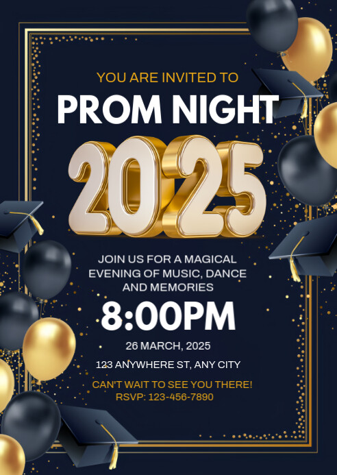 Prom night invitation flyer A6 template