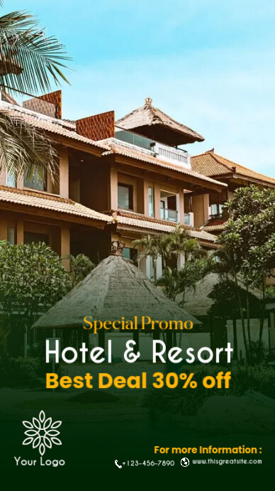 Promo SImple Green Hotel & resort Template | PosterMyWall