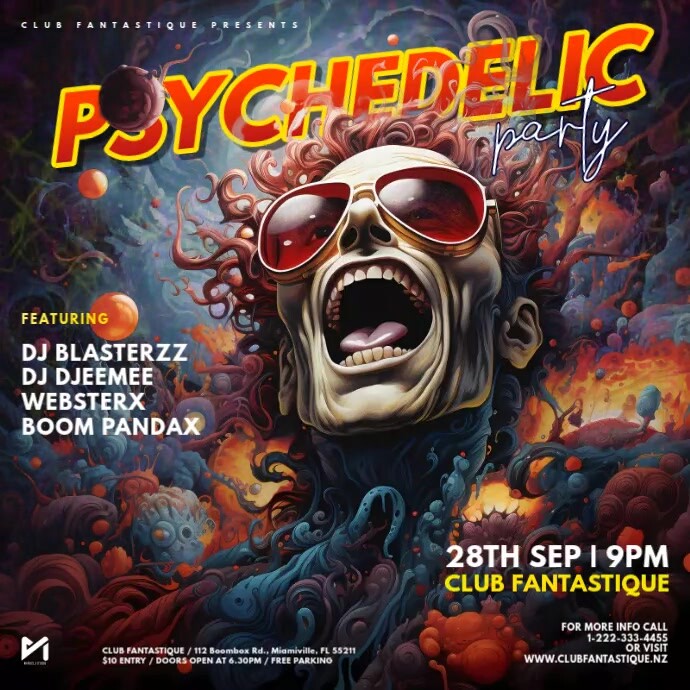 Psychedelic Party Flyer Template Social Media Ad Pos Instagram
