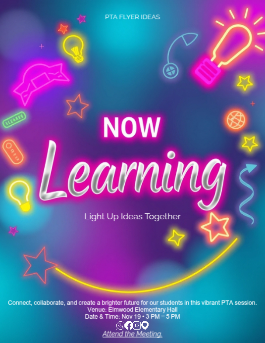Szablon PTA Meeting Neon Flyer Template | PosterMyWall